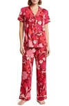 Nordstrom Moonlight Eco Crop Pajamas In Red Velvet Lisolette Flora