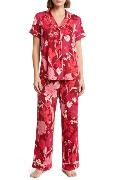 Nordstrom Moonlight Eco Crop Pajamas In Red Velvet Lisolette Flora