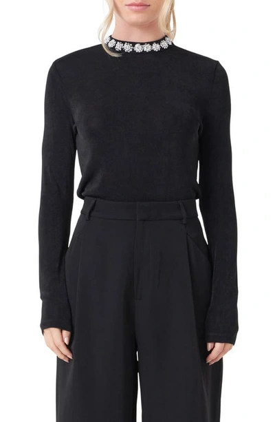 Endless Rose Embellished Slub Top In Black