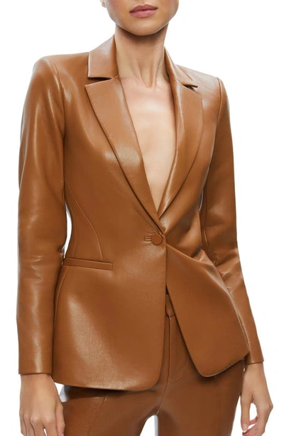 Alice And Olivia Macey Faux Leather Blazer In Camel