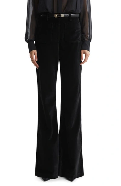 Reiss Isa High Waist Wide Leg Velvet Pants In Black