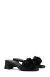Larroude Brigite Ruffle Raffia Sandal In Black/ Black