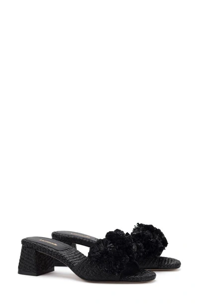 Larroude Brigite Ruffle Raffia Sandal In Black