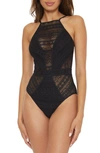 Becca Colorplay Lace Overlay One-piece Swimsuit In Black