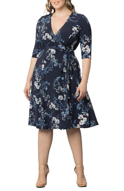 Kiyonna Signature A-line Wrap Dress In French Blue Garden