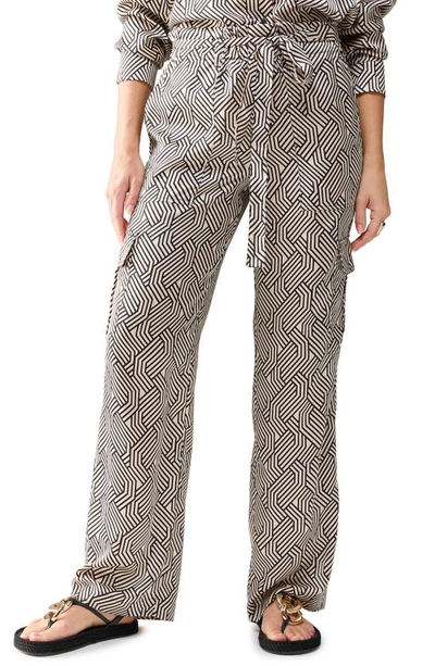 Sanctuary All Tied Up Geo Print Belted Wide Leg Cargo Pants In Maze