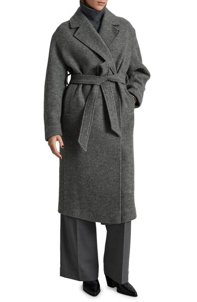 & Other Stories Belted Wool Coat In Grey Melange