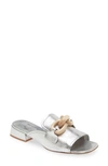 Pedro Garcia Enna Slide Sandal In Silver Petitgrain Lame