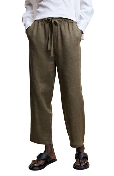 Mango Drawstring Linen Pants In Khaki