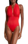 NORMA KAMALI HALTER LOW BACK ONE-PIECE SWIMSUIT