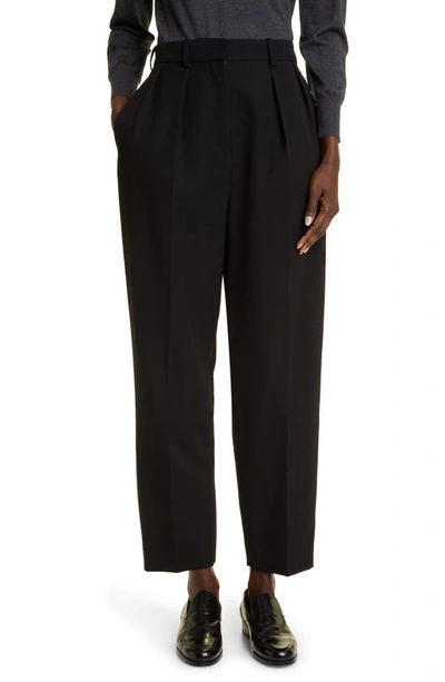 THE ROW CORBY PLEATED HIGH WAIST WOOL ANKLE TROUSERS