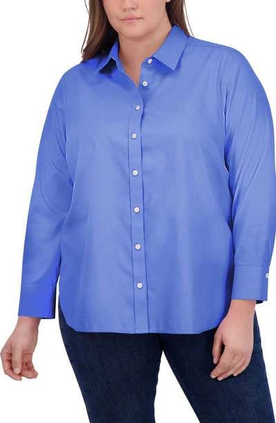 Foxcroft Meghan Cotton Button-up Shirt In Cornflower