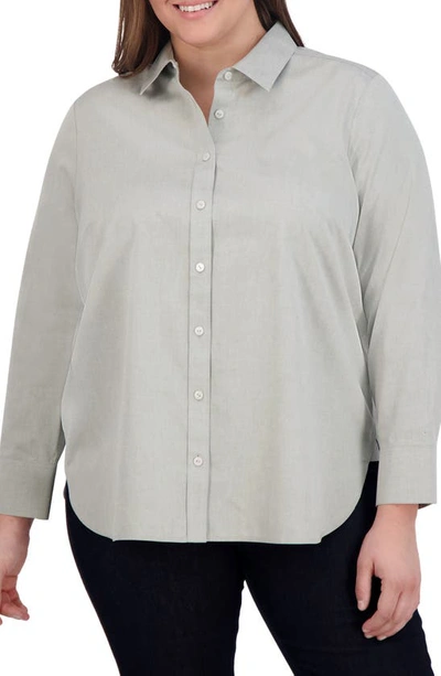 Foxcroft Meghan Cotton Button-up Shirt In Silver