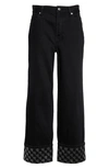 Alexander Wang Crystal Logo Check Cuff Straight Leg Jeans In Washed Black