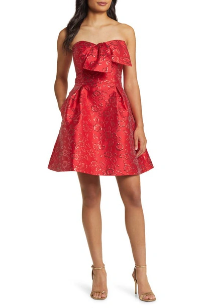Lilly Pulitzer Kataleya Strapless Jacquard Dress In Amaryllis Red Puff Floral Brocade