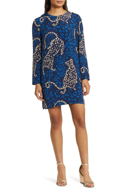 Lilly Pulitzer Tyra Silk Dress In Low Tide Navy Oversized Easy To Spot