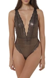 Etam Idole Metallic Lace Bodysuit In Gold