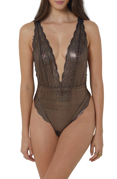 Etam Idole Metallic Lace Bodysuit In Gold