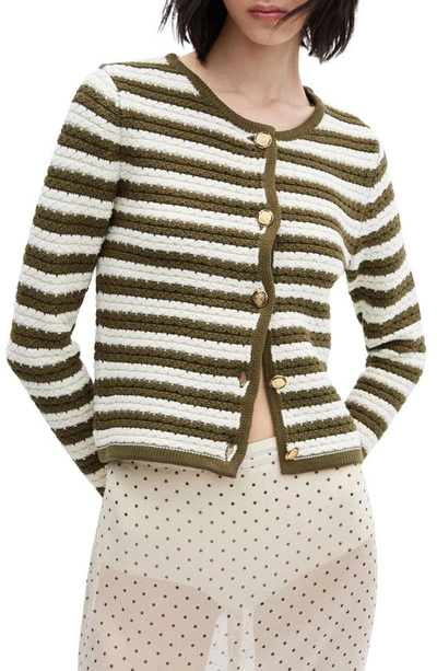 Mango Stripe Cardigan In Khaki