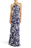 ML MONIQUE LHUILLIER GIULIANA RUCHED SLEEVELESS MESH GOWN