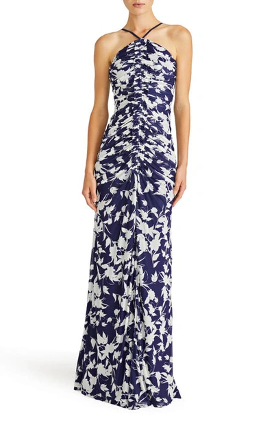 ml Monique Lhuillier Giuliana Ruched Sleeveless Mesh Gown In Purple