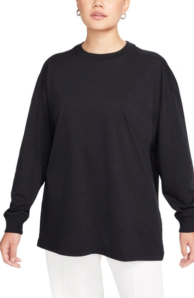Nike Micro Logo Oversize Long Sleeve T-shirt In Black