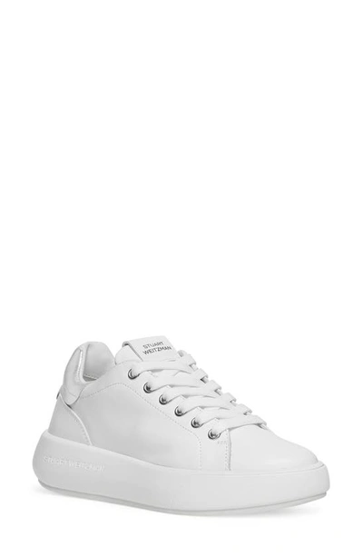 Stuart Weitzman Pro Sleek Sneaker In White/ Silver Leather