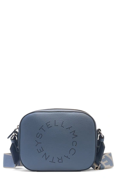 Stella Mccartney Perforated Logo Faux Leather Camera Bag In 4113 Blue Grey