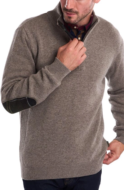 Barbour Holden Wool Tartan Trim Regular Fit Quarter Zip Mock Neck Sweater In Military