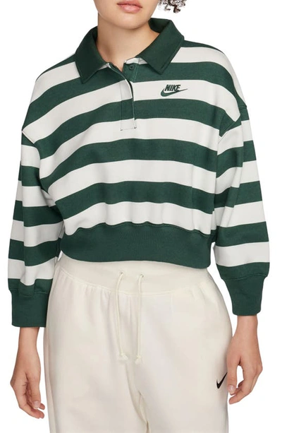 Nike Stripe Oversize Crop Polo Sweatshirt In Pro Green