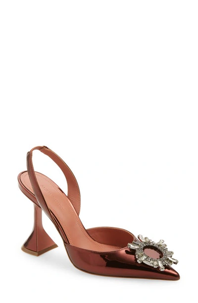 Amina Muaddi Begum Crystal Pointed Toe Slingback Pump In Mirror Brown