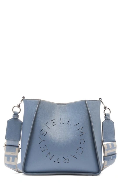 Stella Mccartney Perforated Logo Faux-leather Crossbody Bag In Blue Grey