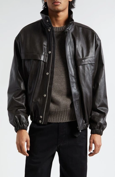 Lemaire Boxy Leather Jacket In Dark Chocolate Br490
