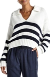 Splendid Parker Polo Stripe Cotton Sweater In Navy Stripe