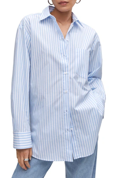 Mango Oversize Cotton Button-up Shirt In Lt-pastel Blue