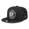 New Era Men's  Black Brooklyn Nets Piped & Flocked 59fifty Fitted Hat In Black