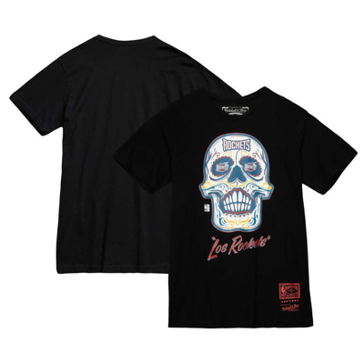 Mitchell & Ness Men's  Black Houston Rockets Hardwood Classics Sugar Skull Hometown T-shirt