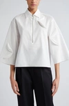 AKRIS PUNTO 3D APPLIQUÉ COTTON GABARDINE HALF-ZIP TOP