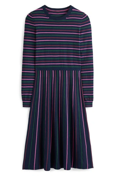 Boden Maria Knitted Midi Dress Navy And Pink Women