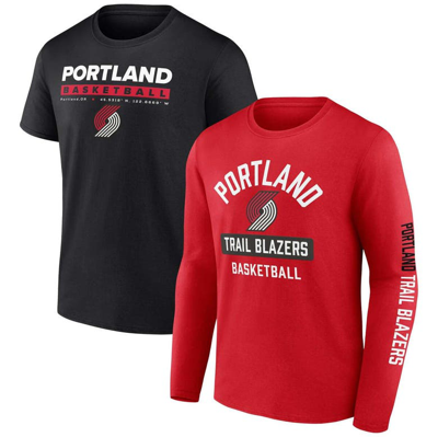Fanatics Men's  Black, Red Portland Trail Blazers Two-pack Just Net T-shirt Combo Set In Black,red