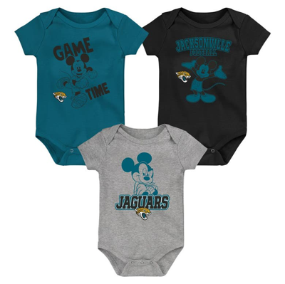 Outerstuff Babies' Newborn & Infant Teal/black/gray Jacksonville Jaguars Three-piece Disney Game Time Bodysuit Set