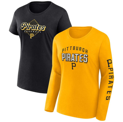 Fanatics Women's  Gold, Black Pittsburgh Pirates T-shirt Combo Pack In Gold,black