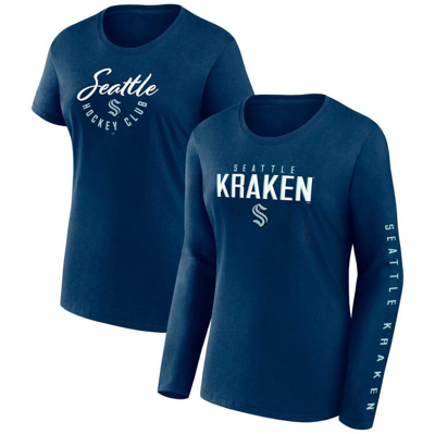 Fanatics Branded Deep Sea Blue Seattle Kraken Long And Short Sleeve Two-pack T-shirt Set