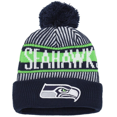 New Era Kids' Youth  College Navy Seattle Seahawks Striped Cuffed Knit Hat With Pom