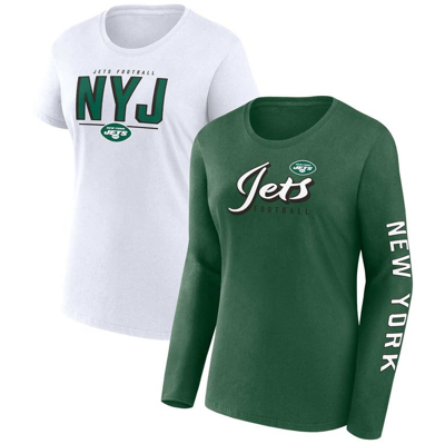 Fanatics Women's  Green, White New York Jets Two-pack Combo Cheerleaderâ T-shirt Set In Green,white