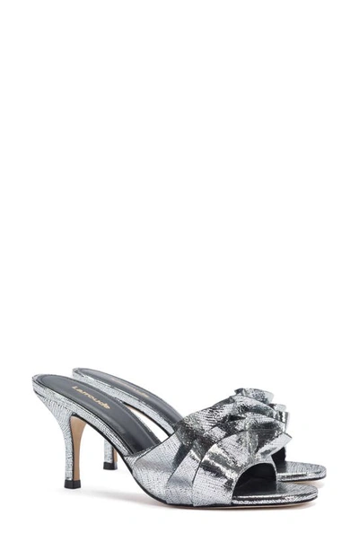 Larroude Colette Ruffle Metallic Sandal In Silver