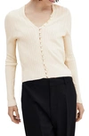 Mango Contrast Trim Cardigan In Ecru