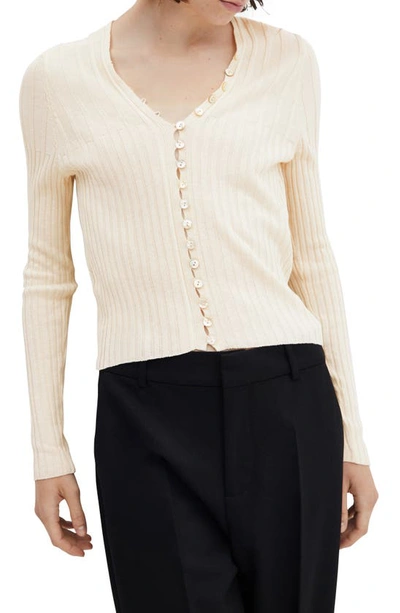 Mango Buttoned Ribbed Cardigan Ecru