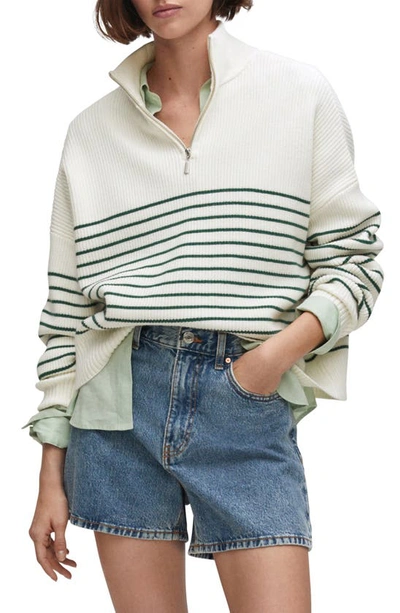Mango Stripe Half Zip Sweater In Green