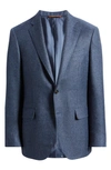 Canali Puppytooth Silk And Cashmere-blend Blazer In Blue